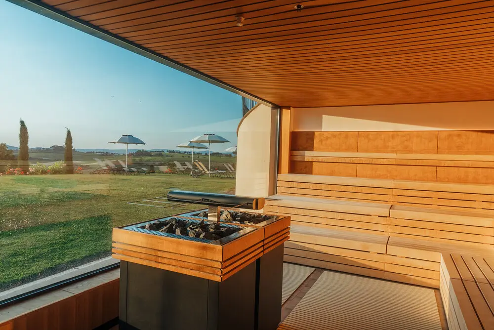 Borgobrufa Spa Resort Sauna Overlooking the Countryside